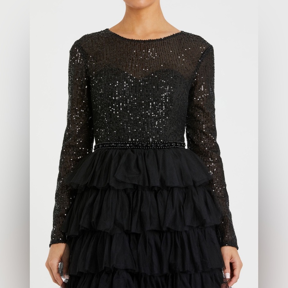 NEW with tags - Black tea length Macduggal sequin dress size 8